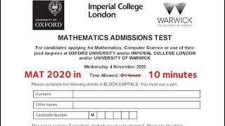 MAT Oxford Maths Admissions Test 2020 in 10 minutes or less [upl. by Ynned]