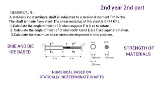 NUMERICAL  9  CHAPTER 4  STATICALLY INDETERMINATE SHAFTS  TORSION  SOM  BME amp BIE  IOE [upl. by Annail]