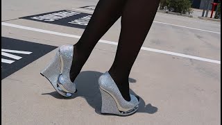 Review Walking In Pleaser Razzle Rhinestone 55 Inch Wedge High Heel Shoes [upl. by Ahsiak666]