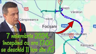 Autostrada A7 Focșani  11 km in circulație începând de mâine ora 1700 [upl. by Atnuahs903]