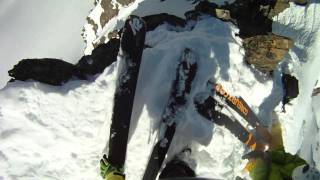 raw helmet cam footage Skier falls off huge rocky cliff and SURVIVES [upl. by Enomor892]