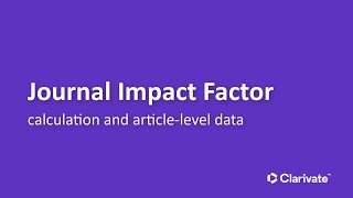 Journal Impact Factor and Articlelevel Data [upl. by Enaj]