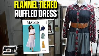 Sewing McCalls 8285  Flannel Tiered Ruffled Dress [upl. by Inait]