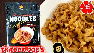 Squiggly Knife Cut Style Noodles with Spicy Garlic Sesame Sauce  Trader Joe’s Product Review [upl. by Noruq]