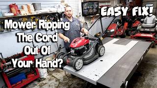 Honda Push Mower Pulls The Cord Out Of Your Hand Snaps Back Hard To Pull Common Kickback Issue Fix [upl. by Tahpos316]