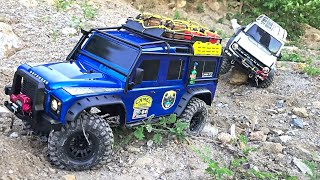 Dual Traxxas TRX4 Scale 110 Blue Land Rover Defender VS White Ford Bronco 4x4 Super OFFROAD [upl. by Ansel]