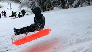 Kids catching air sledding on Mt Tabor hill [upl. by Ardnikat594]