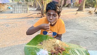 banana leaf unlimited beef biryani and beef pokoda with onion raitha eating our village farm [upl. by Aipmylo]