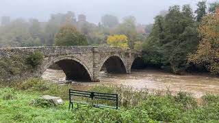 The River Teme flowing under a foggy Dinham Bridge Ludlow Shropshire [upl. by Anorahs]