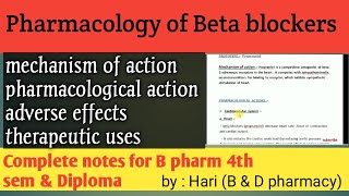 Antiadrenergic drugspart2 Pharmacology of Beta blockers complete notes for DampB pharm 4th sem [upl. by Ball]