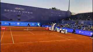 Serbia open 2021 Djokovic  Karatsev set point court level view [upl. by Adnahsam329]