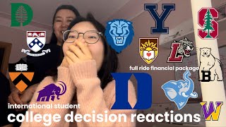 COLLEGE DECISION REACTIONS International Student  15 schools IVIES Stanford Duke T20 amp more [upl. by Anelim]