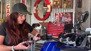 Jocelin Snow fitting the Magura braking accessories to her BMW Adventure bikes [upl. by Acassej724]