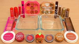 Strawberry vs Chocolate Slime ASMR  Mixing Makeup Eyeshadow Into Slime [upl. by Yeldoow]