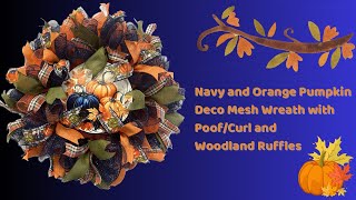 Fall Navy and Orange Pumpkin Deco Mesh Wreath Hard Working Mom How to [upl. by Maire]