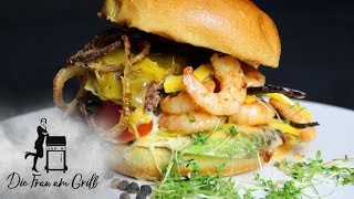 Surf and Turf Burger von der Plancha  Grillplatte  BBQ Rezept  Die Frau am Grill [upl. by Truc]