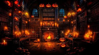 Old Library Halloween Ambience  Rain and Thunderstorm Sounds Crackling Fireplace on Study Ambience [upl. by Hamimej884]