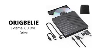 ORIGBELIE  External CD DVD Drive Ultra Slim CD Burner USB 30 with 4 USB Ports and 2 TF [upl. by Hadnama]