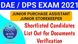 DAE DPS Junior Purchase Assistant Junior Storekeeper Result  dae dps JPA JSA Document Verification [upl. by Akfir]