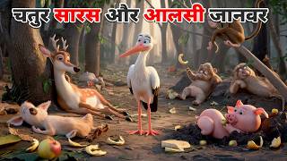 चतुर सारस और आलसी जानवर  CHATUR SARAS KI KAHANI  BEDTIME STORIES  HINDI KAHANIYA  CARTOON STORY [upl. by Nauh]