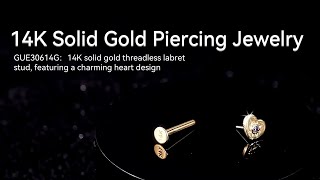 14K Solid Gold Heart Threadless Labret Stud with Purple CZ Stone [upl. by Helfand]