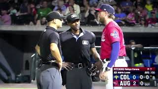 Columbias Jhonny Perdomo hit in face by pitch Augusta manager Wynston Sawyer ejected from game [upl. by Amirak363]