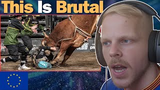 European Reacts To US Bull Riding Sports [upl. by Nojram575]