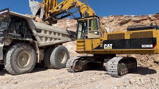 Caterpillar 5090B Shovel Excavator Loading Caterpillar Dumpers  SotiriadisLabrianidis Constr 4k [upl. by Anneis]