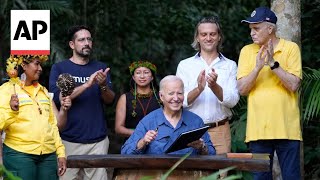 Biden visits Amazon rainforest says nobody can reverse US progress on clean energy [upl. by Nagaet]