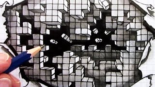 How to Draw an Optical Illusion Falling Cubes 3D Hole in Paper [upl. by Lust]