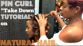 Pin Curl Tutorial Video Take Down on Natural Hair [upl. by Ahsirt995]