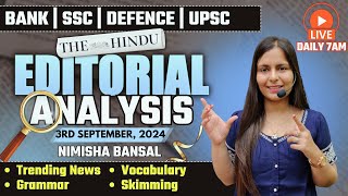 Editorial Analysis  3rd September 2024  Vocab Grammar Reading Skimming  Nimisha Bansal [upl. by Harl]