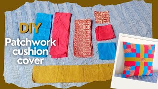 Sewing a patchwork cushion cover with scrap throwaway fabric With design and measurements [upl. by Zosi]