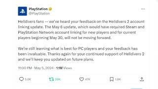 Sony Just Reneged On Its Decision to require a PSN account to Play Helldivers 2 [upl. by Meriel653]