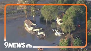 Aerial view shows flooding in east Greeley [upl. by Oyr]