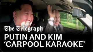 Putin and Kim laugh and chat in front seat footage from limo drive in Pyongyang [upl. by Eciruam734]