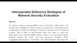 Interoperable Defensive Strategies of Network Security Evaluation [upl. by Gabler434]