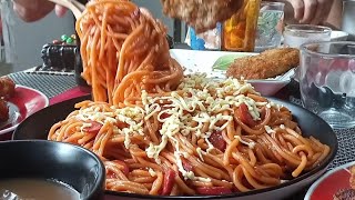 Homemade Filipino Style Spaghetti amp Fried Chicken Mukbang Nevanna [upl. by Adnilim]