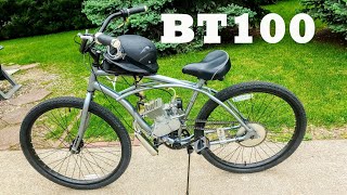 BT100 bike engine on a 26quot beach cruiser Walk around review  speed test BBR Tuning 80100cc [upl. by Euqinu]