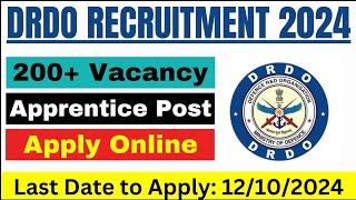 DRDO apprentice vacancy 2024  DRDO apprentice recruitment 2024  DRDO apprentice bharti 2024 [upl. by Filler]