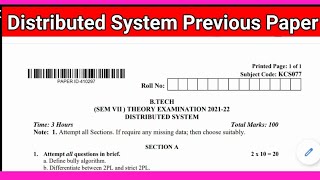 Distributed System Aktu Previous Year Paper  Aktu Paper  Distributed System Paper [upl. by Jedediah]