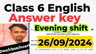 evening shift answer key class 6 english exam 202425 class 6 english paper solution 202425 [upl. by Duane843]