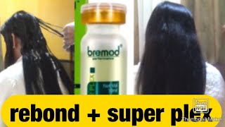 How to use bremod super plex in rebonding procedure with hair colour  ahglow hair rebond procedure [upl. by Ettelorahc147]