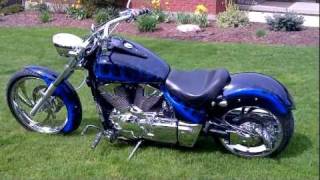 Honda Vtx1300 240 Raked Custom Chopper PhaseII Air Brushed HK Pipes filmed w Blackberry Playbook [upl. by Malley935]