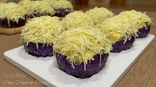 Soft UBE CHEESE ENSAYMADA with Buttercream Topping Recipe  Ube Purple Yam Halaya Filling [upl. by Tris]