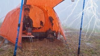 SOLO CAMPING IN HEAVY RAIN AND THUNDERSTORM  2 DAY RELAXING CAMPING RAIN  ASMR [upl. by Eimma]