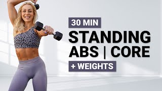 30 MIN STANDING ABS WORKOUT WEIGHTS  Intense Cardio All Standing  Boxing  HIIT  Strong Arms [upl. by Beka888]