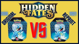 HIDDEN FATES TINS Original 2019 vs 2021 Reprint COMPARISON [upl. by Entsirhc520]