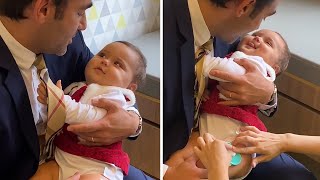 Dad adorably distracts baby during doctors visit [upl. by Ellehcen385]