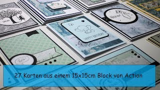 27 Karten aus 15x15 DesignBlock von Action  Watch me Craft  Karten basteln Material von Action [upl. by Drahcir]